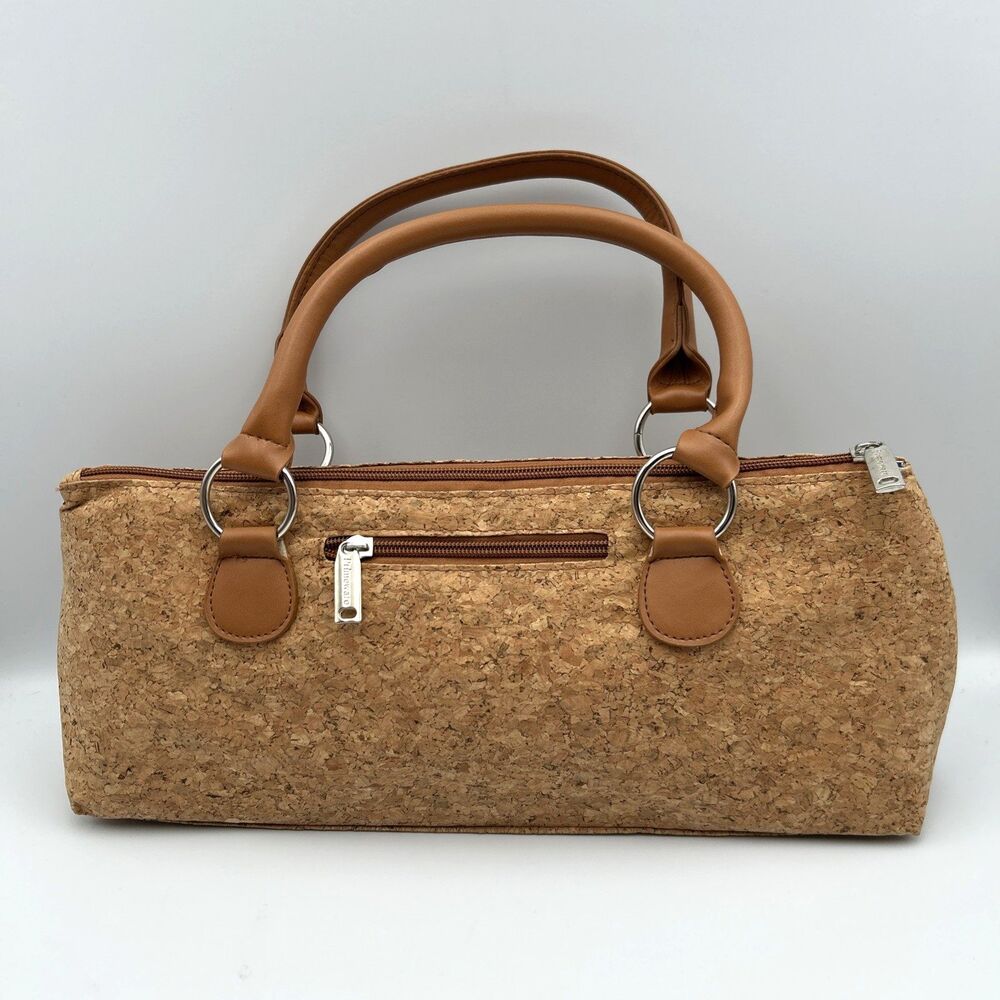 Primeware Cork Insulated Wine Bag Purse Carrier Zipper Close with Corkscrew